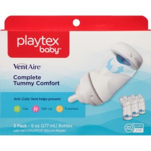 Playtex 婴儿VentAire 宽口防胀气奶瓶 6oz, 3只装，可拆卸底部