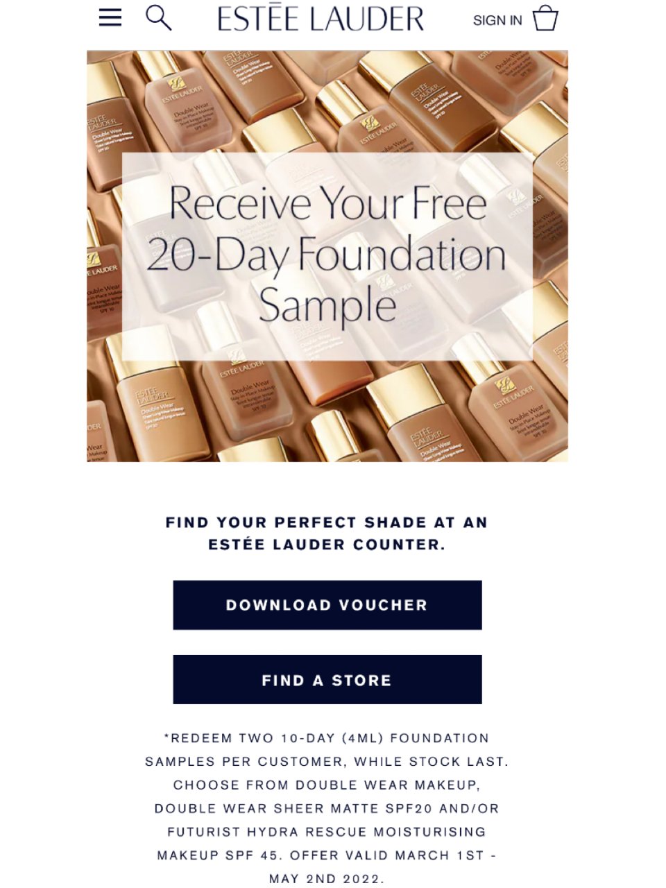 Estee Lauder 雅诗兰黛,Claim Your Foundation Samples | Estee Lauder - Official Site
