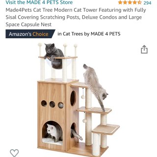 Made4Pets Cat Tree Modern Cat Tower Featuring with Fully Sisal Covering Scratching Posts, Deluxe Condos and Large Space Capsule Nest : Pet Supplies