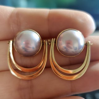 Vintage 14K Mabe pearl earrings | Etsy