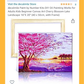 数字油画🌄日落中的樱花树和湖上天鹅🦢...