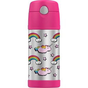 GENUINE THERMOS BRAND FUNTAINER Vacuum Insulated Straw Bottle, 12-Ounce, Pink, Unicorn