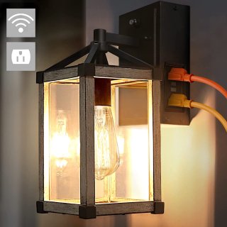 Classic,Outdoor Porch Light with GFCI Outlet,Dusk to Dawn Industrial Outdoor Wall Mount Light Fixture Exterior for House with Rustic Wood Finish Waterproof Wall Lantern for Outside Garage Farmhouse - - Amazon.com