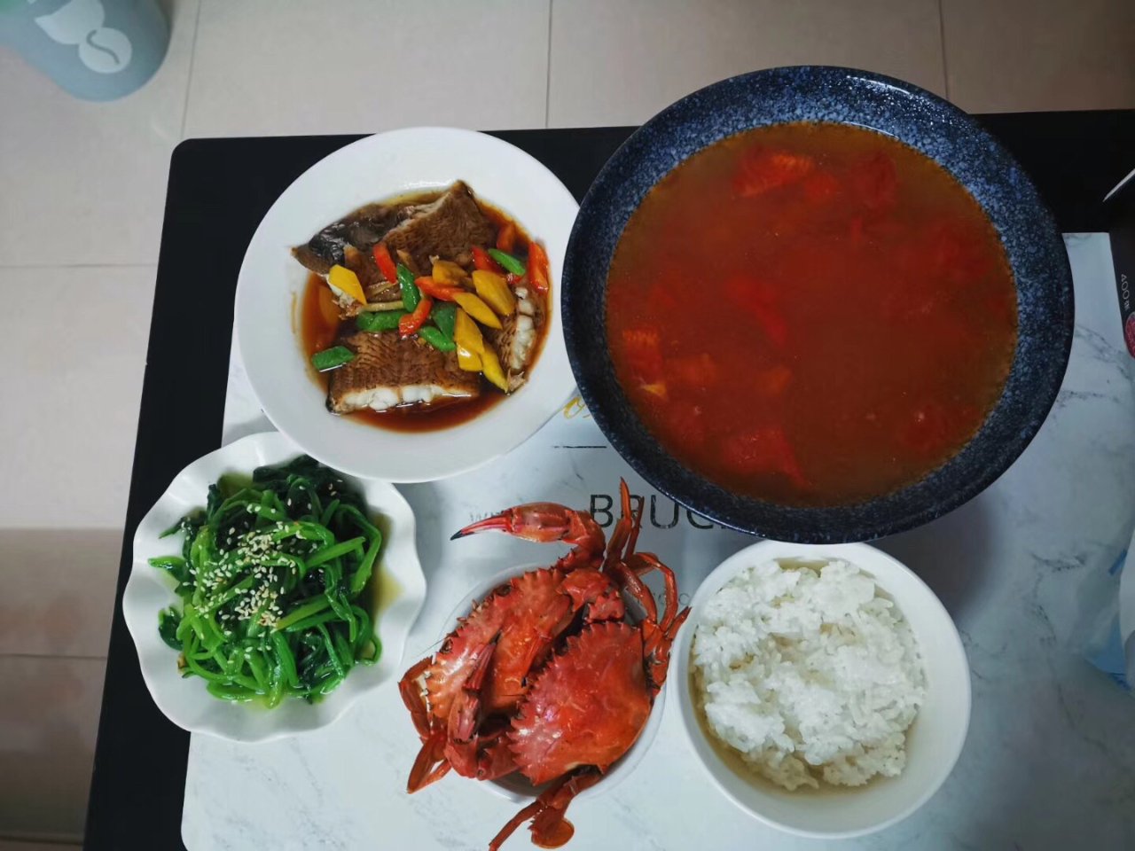 菠菜,螃蟹,酒糟排骨汤,清蒸鱼