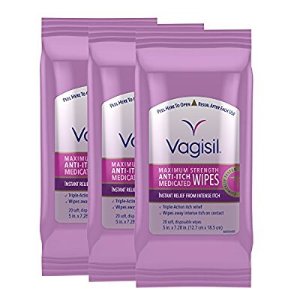 Vagisil Anti-Itch Medicated Wipes, Maximum Strength, 20 Wipes (Pack of 3, Packaging May Vary)