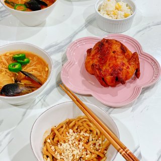 晚餐小饭桌：奥尔良烤鸡+大酱汤+甜水面+...