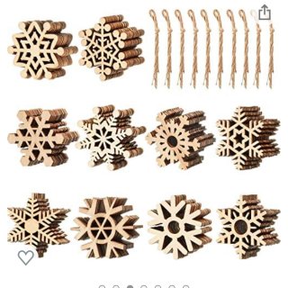 Amazon 亚马逊,HESTYA 50 Pieces Wooden Snowflake Ornaments Unfinished DIY Wood Snowflake Cutouts Christmas Tree Hanging Ornaments with Strings for DIY Christmas Decorations (5cm) : Home & Kitchen