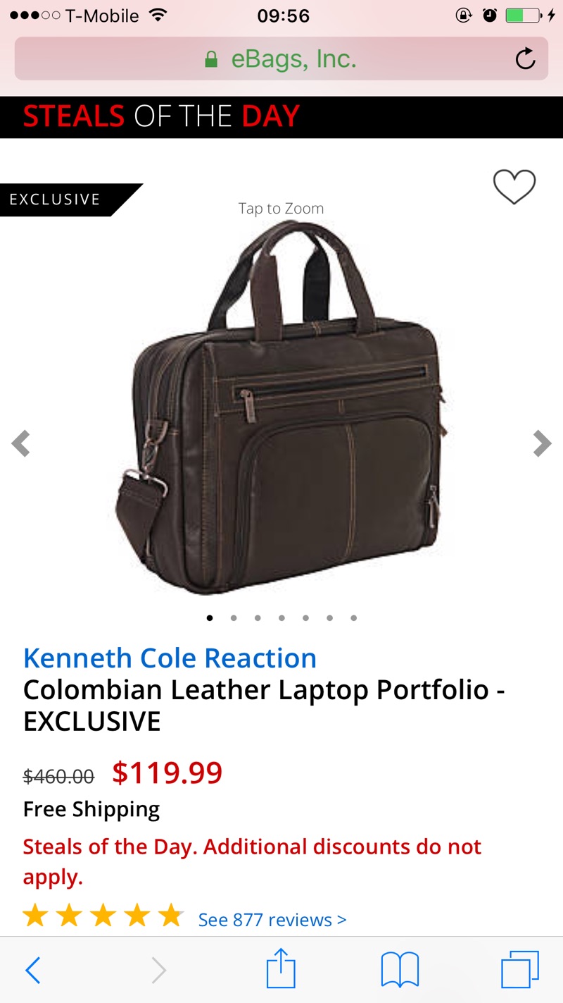 Kenneth Cole Reaction Columbian Leather Laptop Portfolio 笔记本电脑真皮公文包