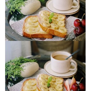 今日份的早餐 ｜香蕉烤吐司➕一杯热奶茶...