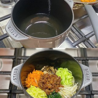 Staub饭釜锅料理，有脆脆锅巴的韩式拌...