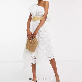 & Other Stories embroidered floral one shoulder ruffle dress in off white | ASOS