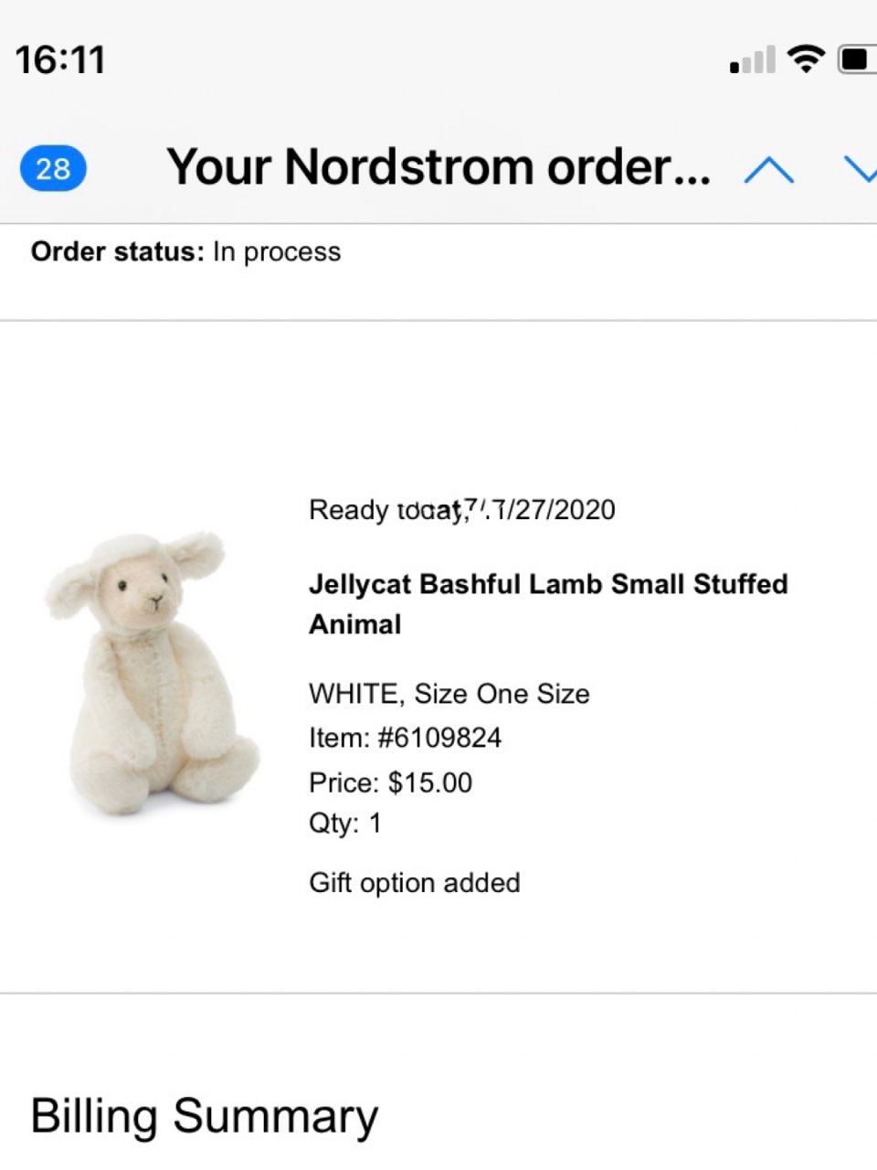 Jellycat Bashful Lamb Small Stuffed Anim