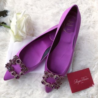 紫色的RV花钻平底鞋...