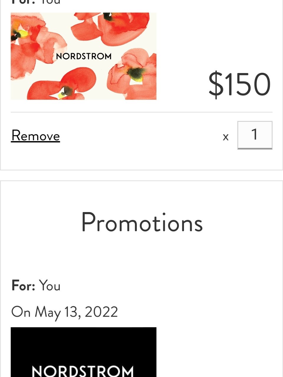 Nordstrom礼卡买$150赠$25...