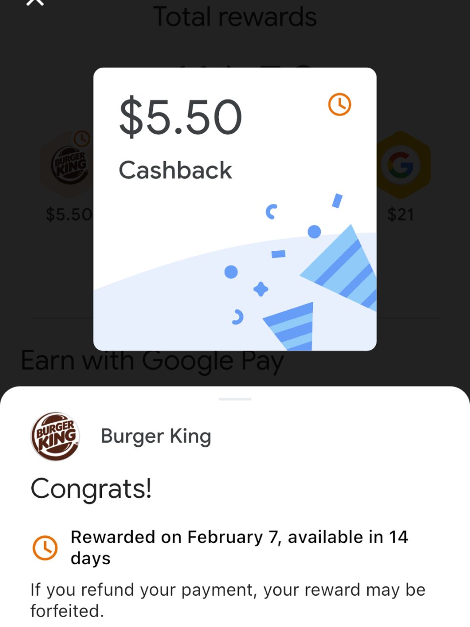 G Pay 有burger king 1...