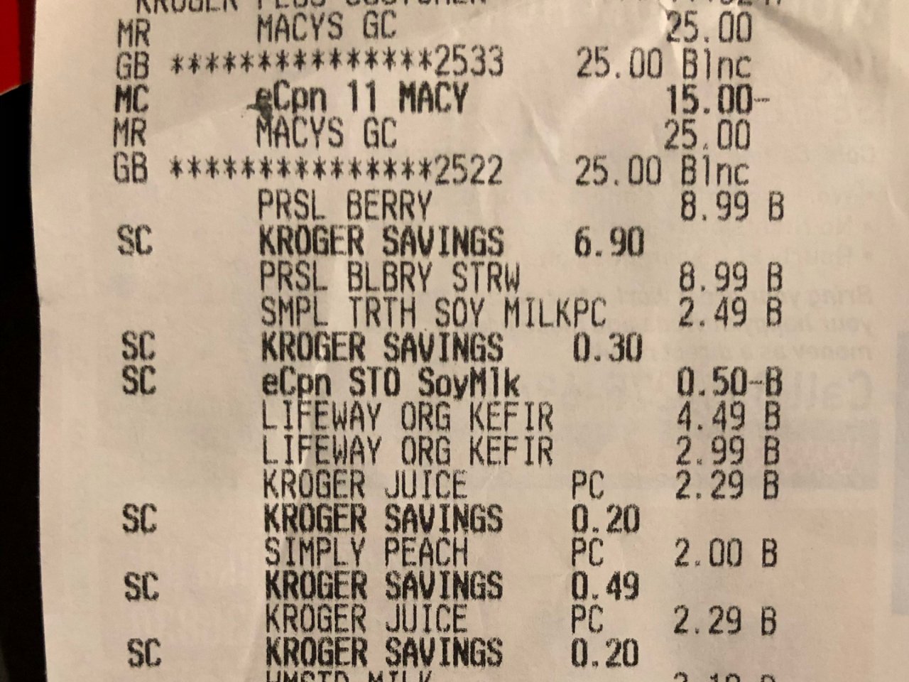 kroger 店里买的梅西礼卡，11/2...
