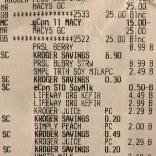 kroger 店里买的梅西礼卡，11/2...