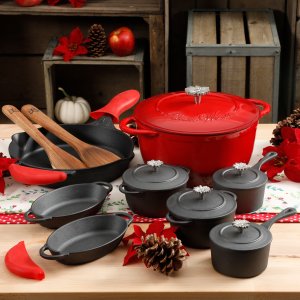 The Pioneer Woman Timeless 18-Piece Red Cast Iron Essential Set @ Walmart