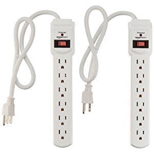 AmazonBasics 6-Outlet Surge Protector Power Strip 2-Pack, 200 Joule