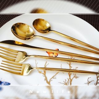 金色,刀叉勺,餐刀,餐具套装,五件套