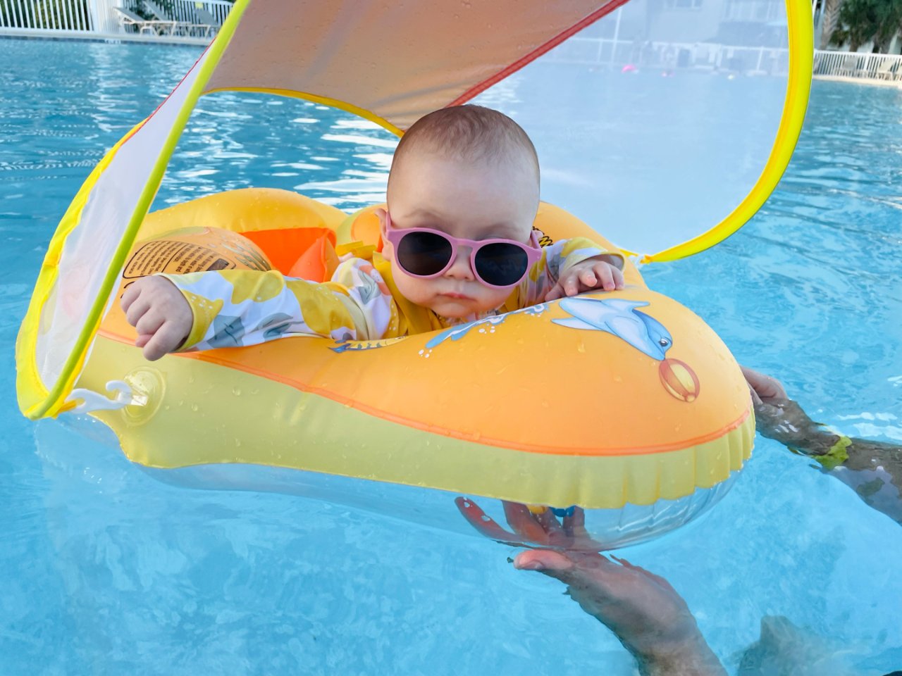 No Flip Over Baby Pool Float with Canopy UPF50+ Sun Protection, Inflatable Baby Float with Sponge Safety Support Bottom, Fun Gifts Water Toy Accessory Baby Swim Floats for Pool 3-36 Month : Toys & Games