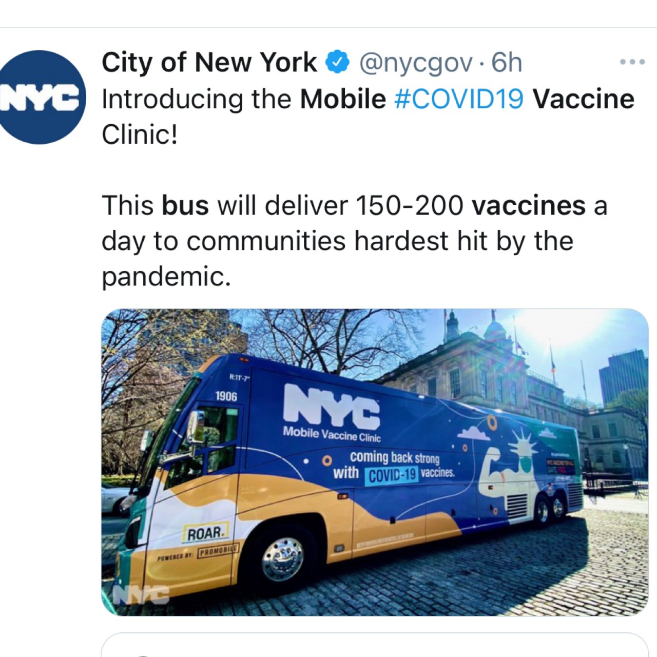 紐約市推出移動疫苗巴士，以幫助弱勢居民👍...
