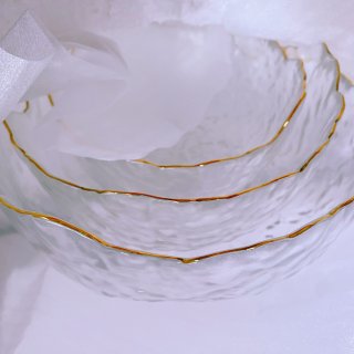 微众测9⃣️日式锤纹金边玻璃沙拉碗...