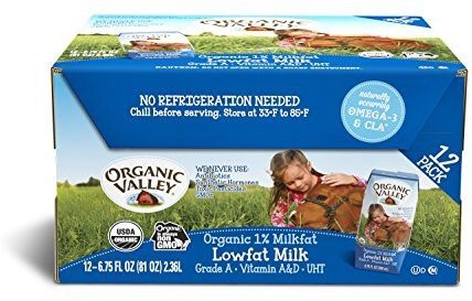 , Organic Milk Boxes, 1% Plain Lowfat Milk, 6.75 oz Pack of 12