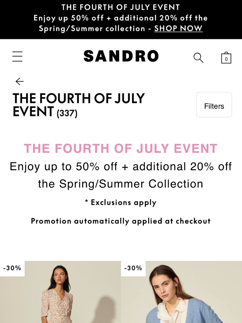 法国品牌Sandro 50% + 20%...