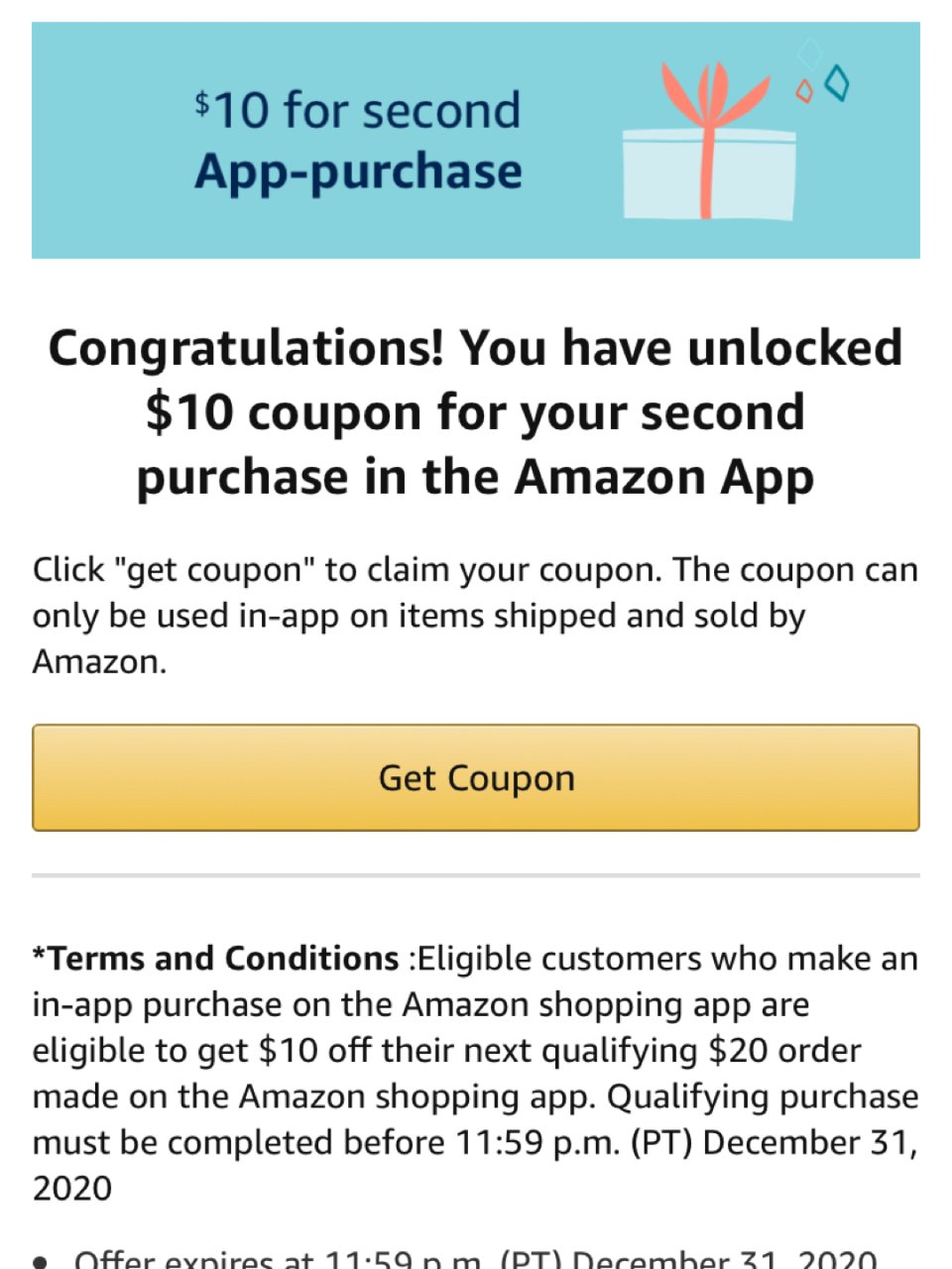 Amazon的$10 coupon