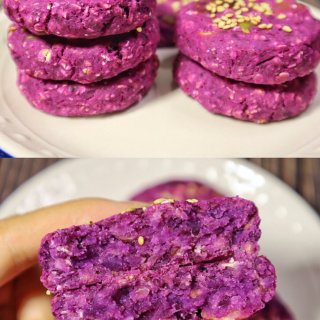 甜点 | 超好吃的紫薯燕麦饼，低脂健康！...