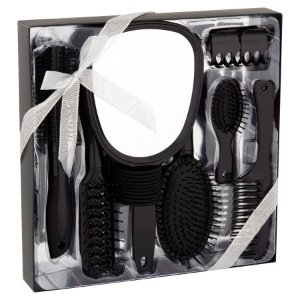 Hair Brush, Comb, Mirror and Hair Accessories Gift Set, Black, 18 pcs