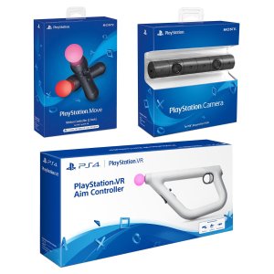 SONY PLAYSTATION VR CAMERA, 2 PACK MOVE MOTION CONTROLLERS AND AIM CONTROLLER PS4