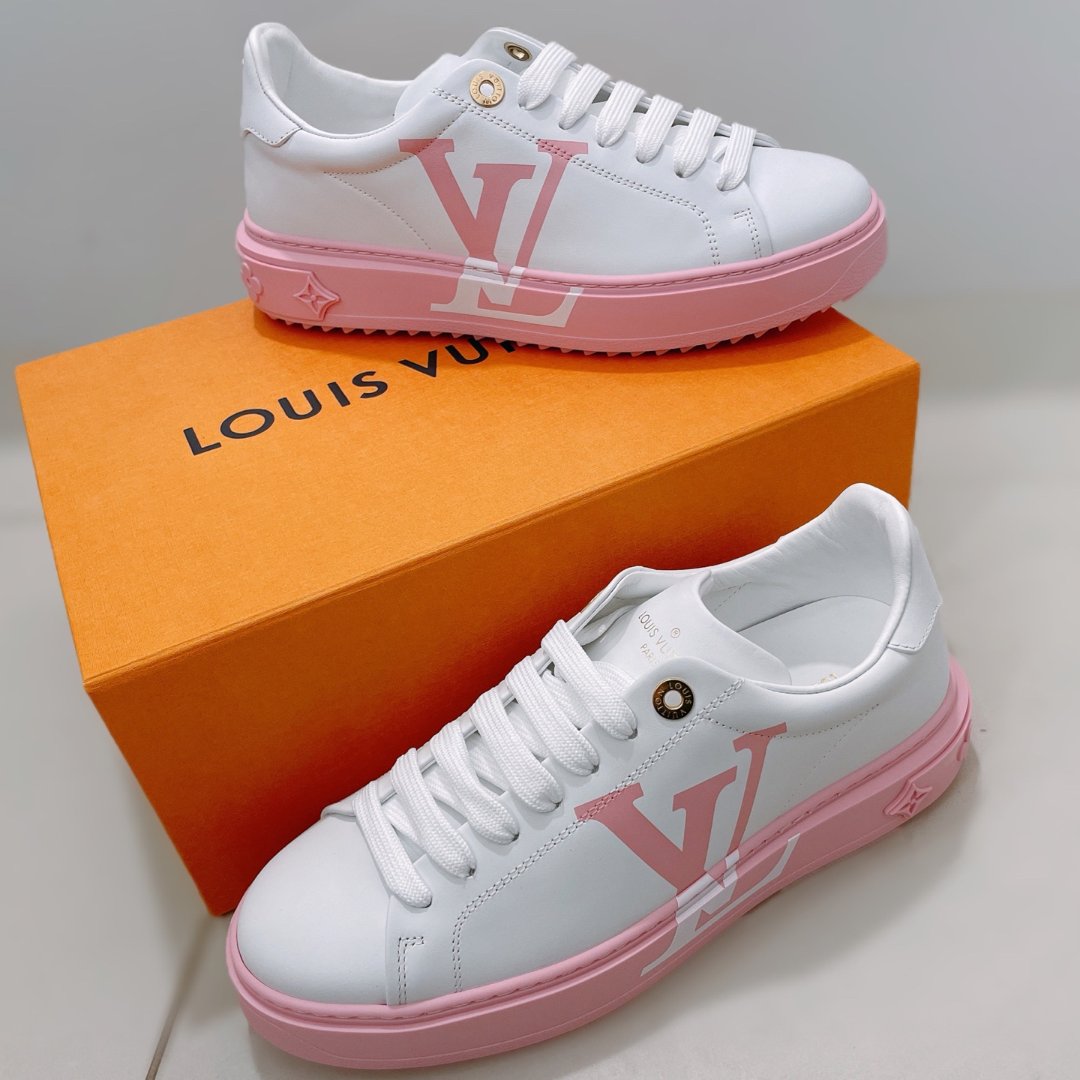 LV新款粉色logo小白鞋...