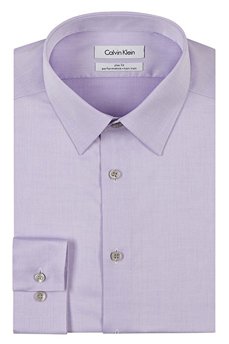 Calvin Klein Men's Slim Fit Non-Iron Herringbone Point Collar Dress Shirt, Lilac, 14" Neck 32"-33" Sleeve at Amazon Men’s Clothing store:男士衬衫