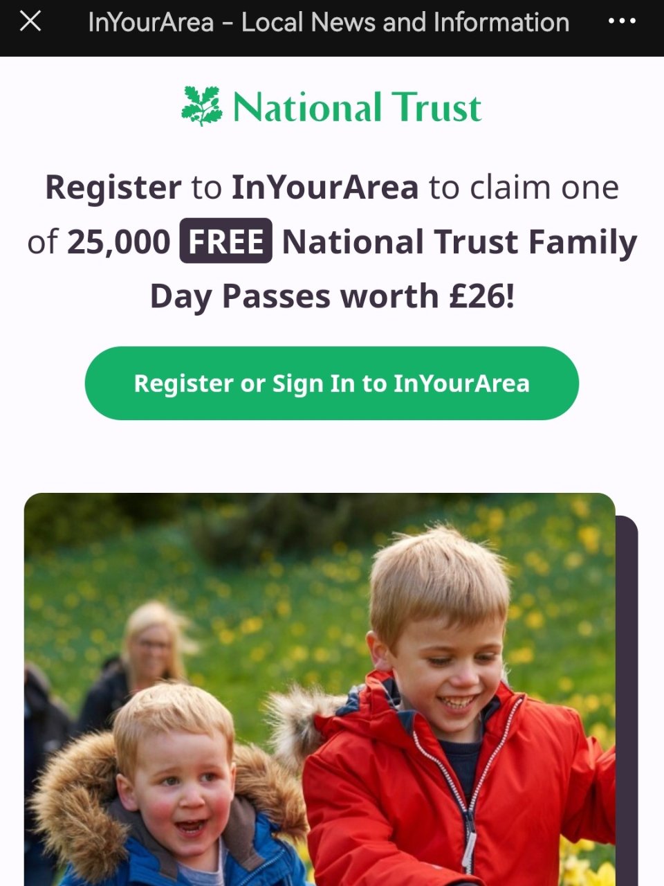 National Trust免费家庭日票...