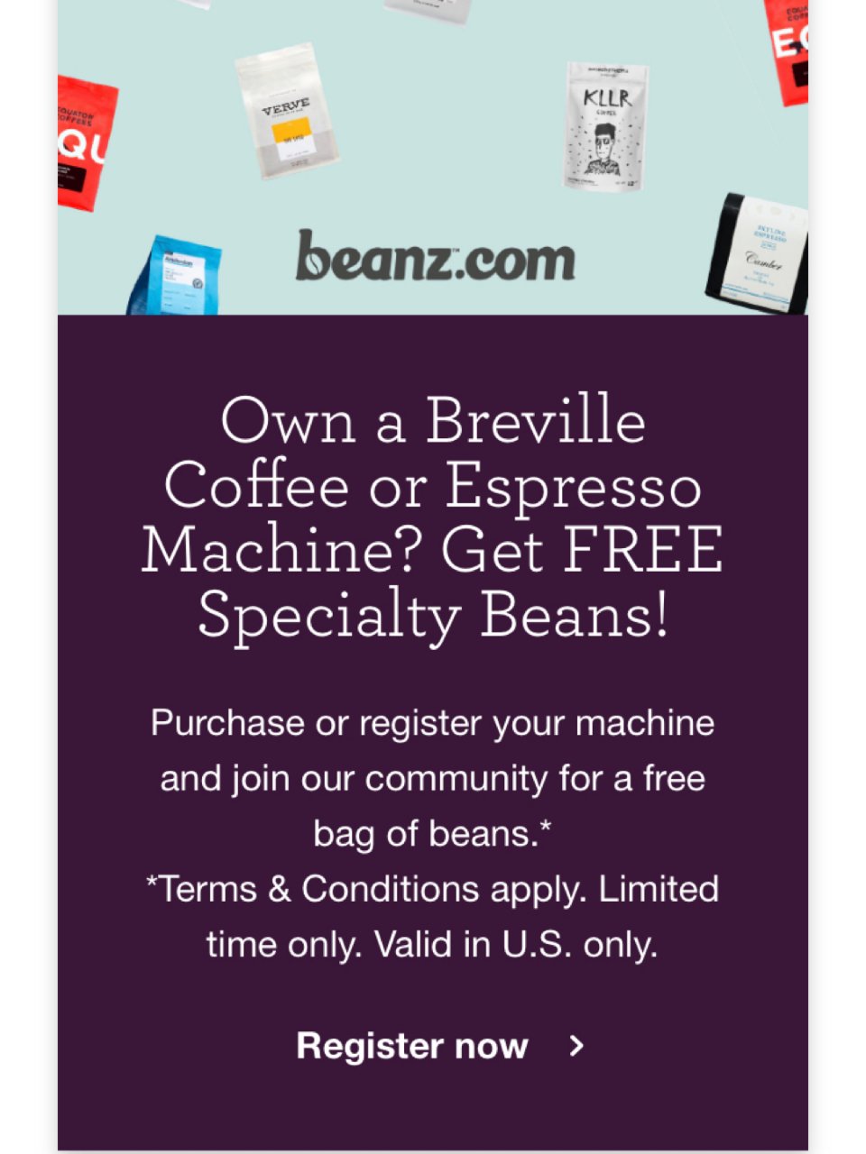 收到了免费的咖啡豆，有Breville咖...