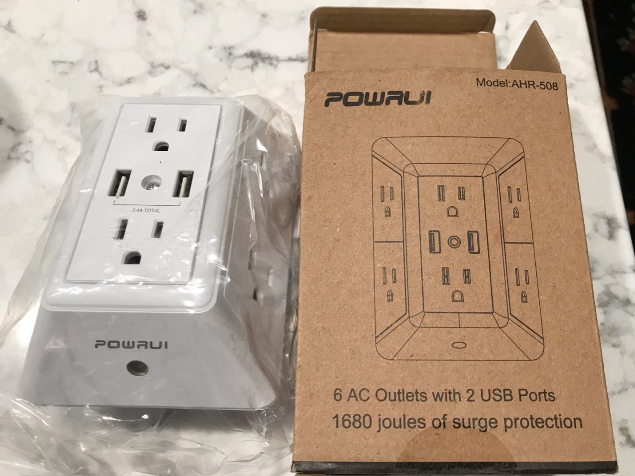 USB Wall Charger, Surge Protector, POWRUI 6-Outlet Extender with 2 USB Charging Ports (2.4A Total) and Night Light, 3-Sided Power Strip with Adapter Spaced Outlets - White，ETL Listed: Electronics