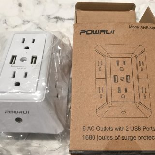 USB Wall Charger, Surge Protector, POWRUI 6-Outlet Extender with 2 USB Charging Ports (2.4A Total) and Night Light, 3-Sided Power Strip with Adapter Spaced Outlets - White，ETL Listed: Electronics
