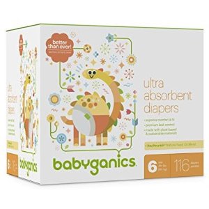 Babyganics Ultra Absorbent Diapers, Size 6, 116 count @ Amazon