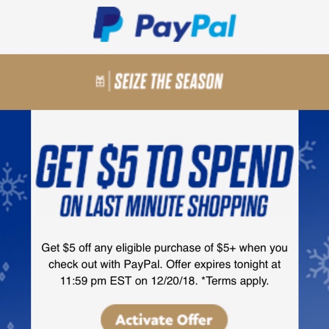 Paypal满$5减$5