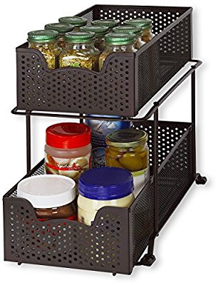 SimpleHouseware 上下两层厨房整理架/盒 2 Tier Sliding Cabinet Basket Organizer Drawer, Silver