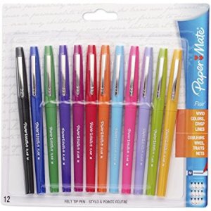 $5.6 Paper Mate Flair Felt Tip Pens, Medium Point, Assorted Colors, 12-Count