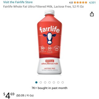 Fairlife Whole Fat Ultra Filtered Milk, Lactose Free, 52 Fl Oz : Grocery & Gourmet Food