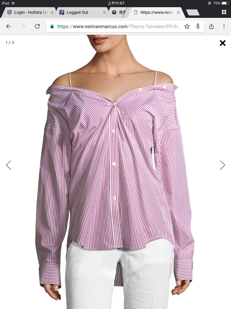 Theory Tamalee Off-the-Shoulder Striped Button-Front Top | Neiman Marcus