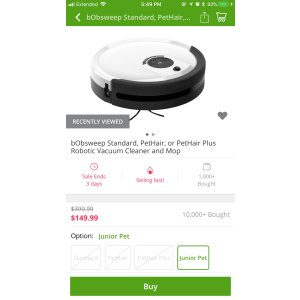 $149.99起 多色可选 bObsweep junior pet, Standard, PetHair, or PetHair Plus 扫地吸尘拖地机器人
