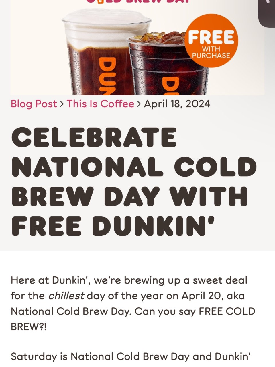 咖啡脑袋冲：Dunkin’4月20日任意...