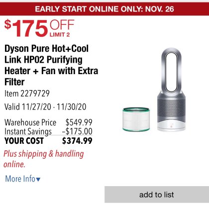 Dyson HP04 HEPA 空气净化冷暖风扇送额外滤网$456.28