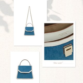 JJ Blue - Cotton Denim And Calfskin Leather Top Handle Bag | MIRTA