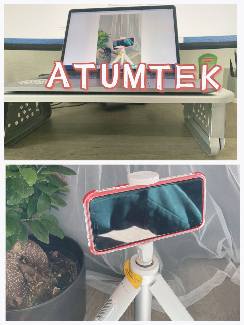 ATUMTEK蓝牙自拍杆和显示屏桌上桌，...